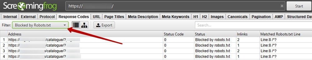 Скрин responce codes в screaming-frog-seo-spider
