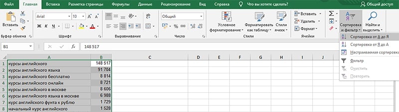 Группирование ключевых слов по частотности