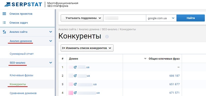 способ найти SEO конкурентов в Serpstat