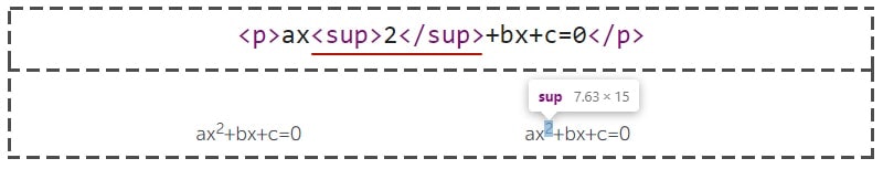 sup для верхнего индекса текста